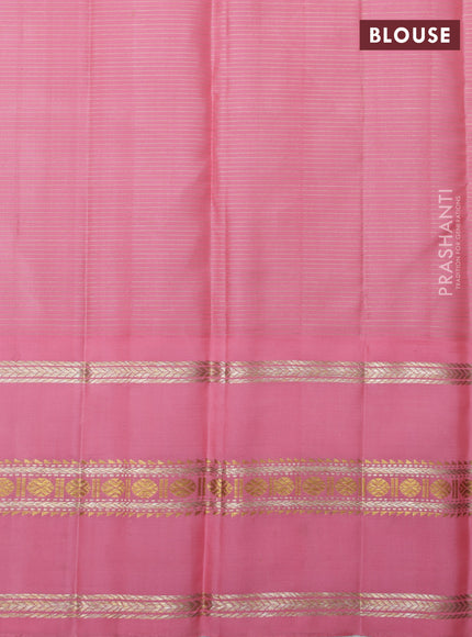 Lime Green-Light Pink Pure Kanchipuram Silk Saree With Allover zari checked Pattern