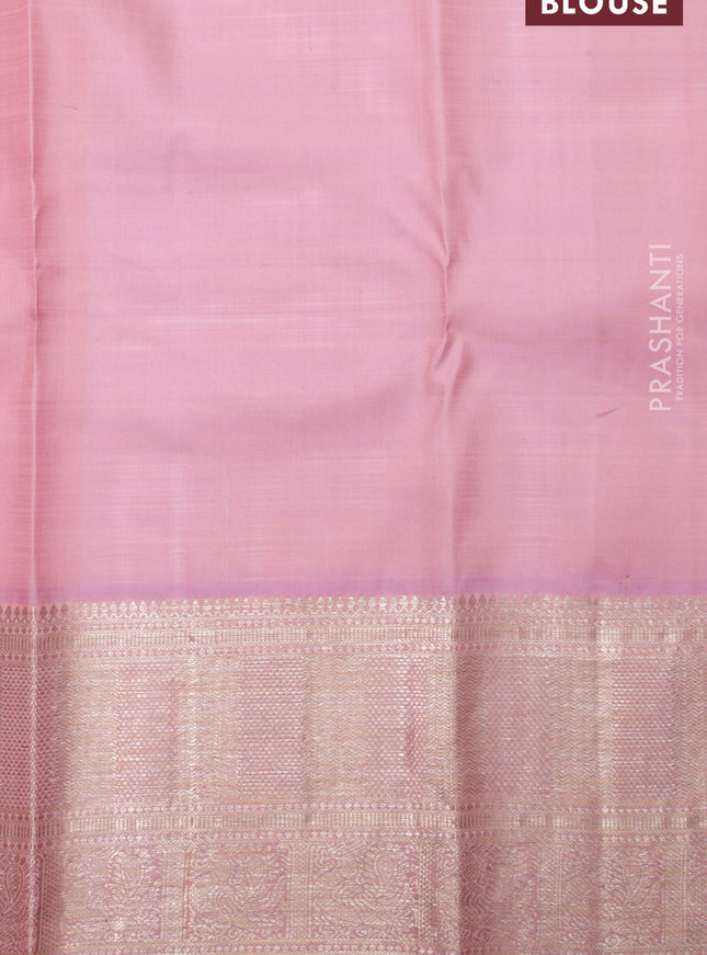 Pastel Pink-Orange Pure Kanchipuram Silk Saree With Allover Zari Weaves
