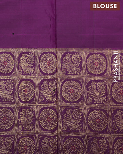 Purple Pure Kanchipuram Silk Saree With Allover Zari Checked Pattern