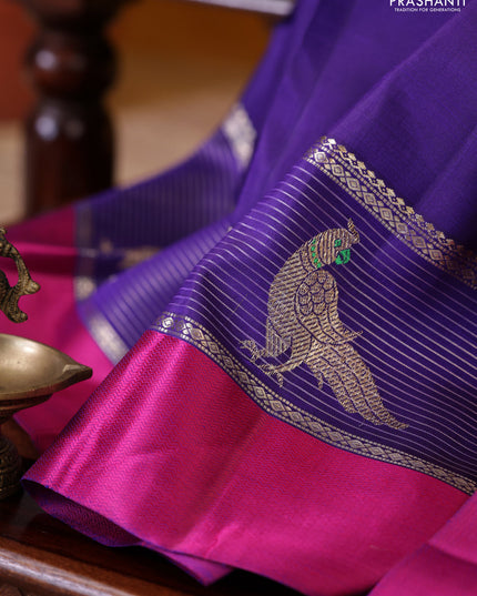 Blue-Pink Pure Kanchipuram silk saree With Zari buttas