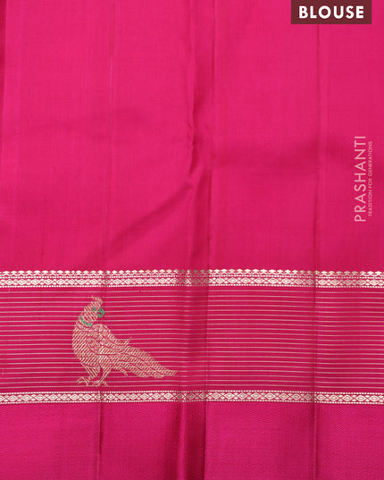 Blue-Pink Pure Kanchipuram silk saree With Zari buttas