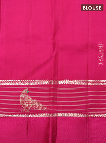Blue-Pink Pure Kanchipuram silk saree With Zari buttas