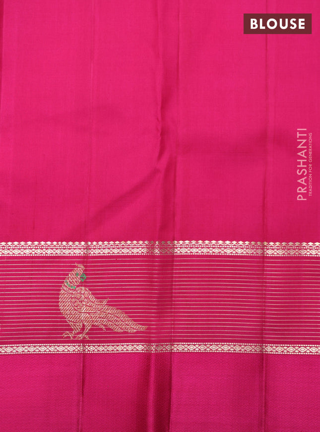 Blue-Pink Pure Kanchipuram silk saree With Zari buttas