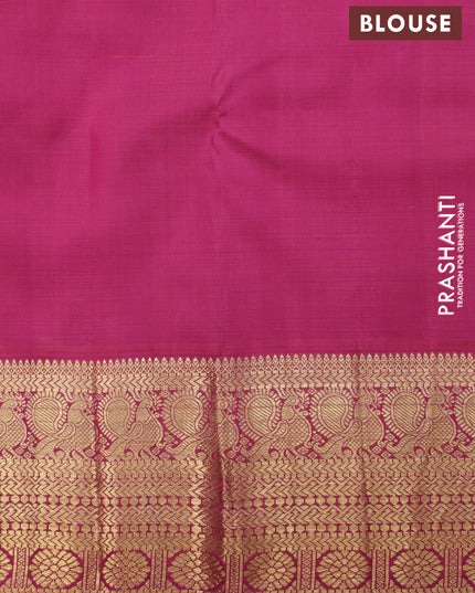 Orange-Pink Pure Kanchipuram Silk Saree With allover zari checked pattern
