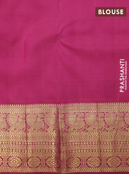 Orange-Pink Pure Kanchipuram Silk Saree With allover zari checked pattern