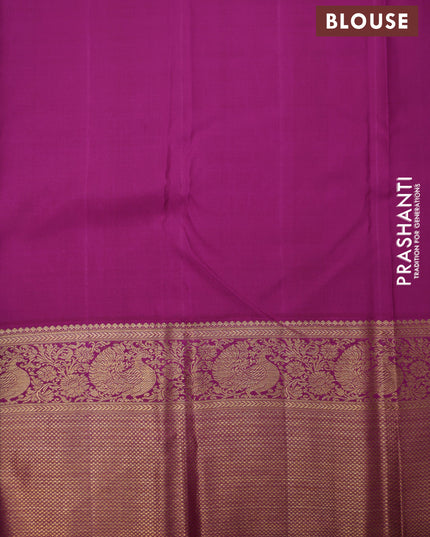 Cream-Purple Pure Kanchipuram Silk Saree With allover Thread & silver zari woven brocade weaves