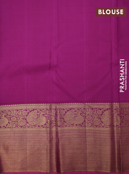 Cream-Purple Pure Kanchipuram Silk Saree With allover Thread & silver zari woven brocade weaves