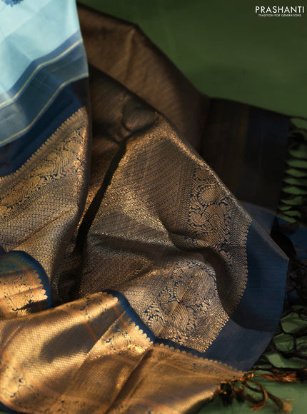 Light Blue-Peacock Blue Pure Kanchipuram Silk Saree With thread & zari woven buttas