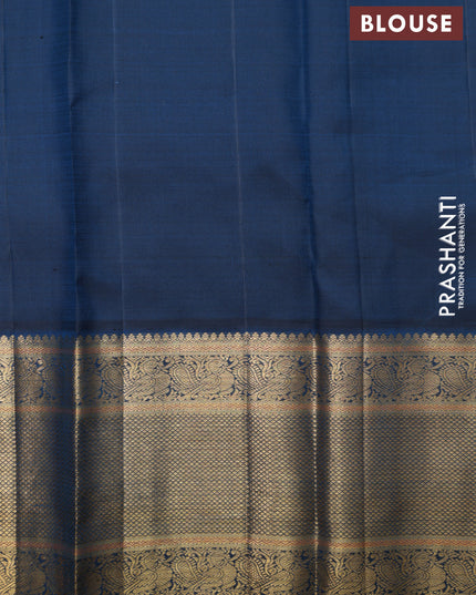 Light Blue-Peacock Blue Pure Kanchipuram Silk Saree With thread & zari woven buttas