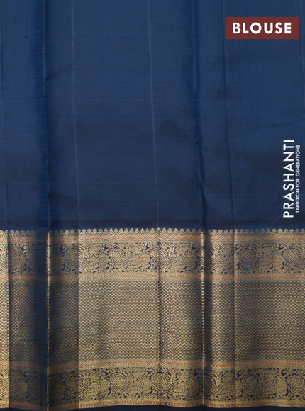 Light Blue-Peacock Blue Pure Kanchipuram Silk Saree With thread & zari woven buttas