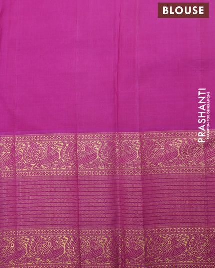 Yellow-Purple Pure Kanchipuram Silk Saree With Allover Zari woven Brocade weaves