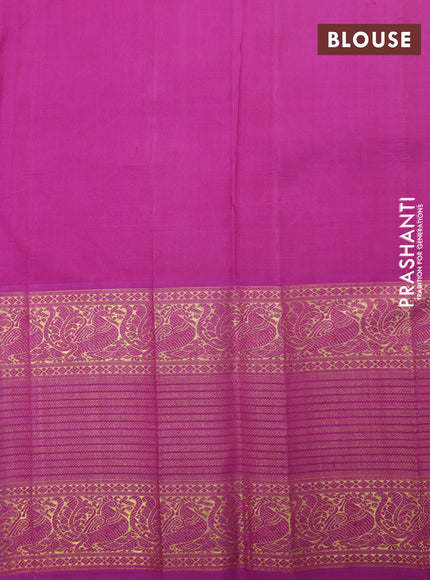 Yellow-Purple Pure Kanchipuram Silk Saree With Allover Zari woven Brocade weaves