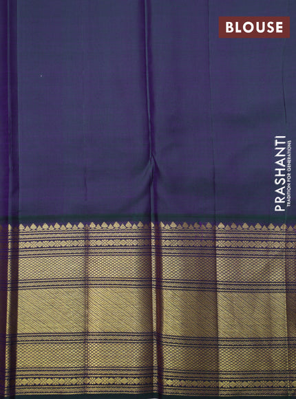 Yellow-Peacock green Pure kanchipuram silk saree With zari woven buttas