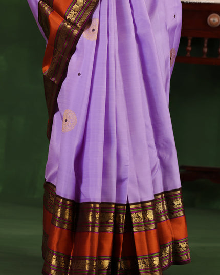 Lavender-Coffee brown Pure Kanchipuram Silk Saree With Zari woven Buttas