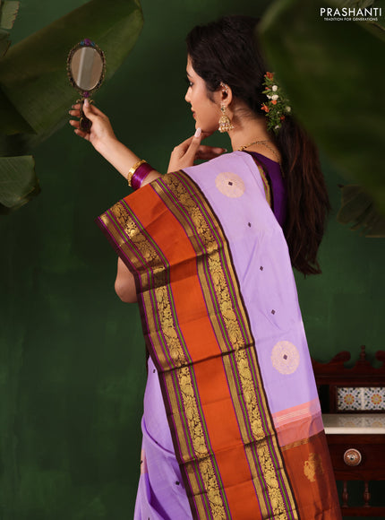 Lavender-Coffee brown Pure Kanchipuram Silk Saree With Zari woven Buttas