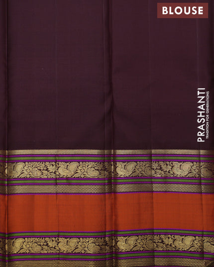 Lavender-Coffee brown Pure Kanchipuram Silk Saree With Zari woven Buttas
