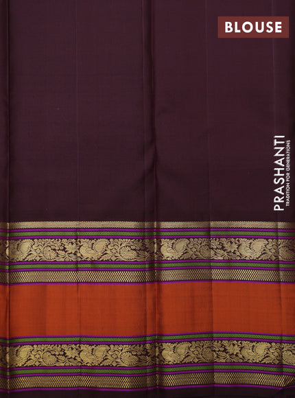 Lavender-Coffee brown Pure Kanchipuram Silk Saree With Zari woven Buttas