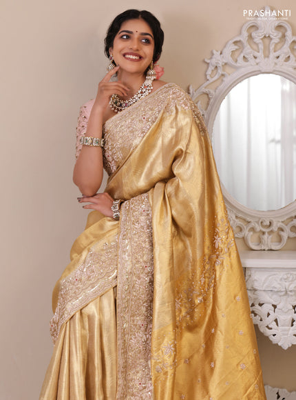 Golden Pure Tissue kanchipuram silk saree with embroidery border