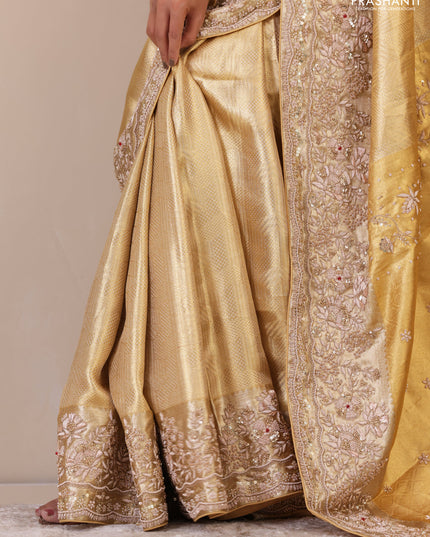 Golden Pure Tissue kanchipuram silk saree with embroidery border