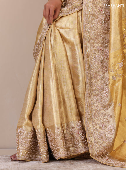 Golden Pure Tissue kanchipuram silk saree with embroidery border