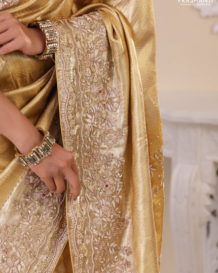 Golden Pure Tissue kanchipuram silk saree with embroidery border