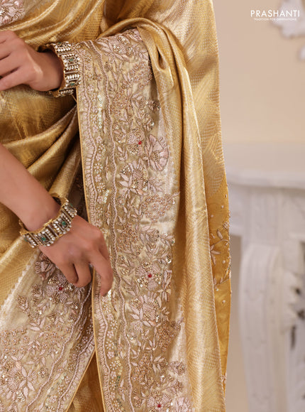 Golden Pure Tissue kanchipuram silk saree with embroidery border