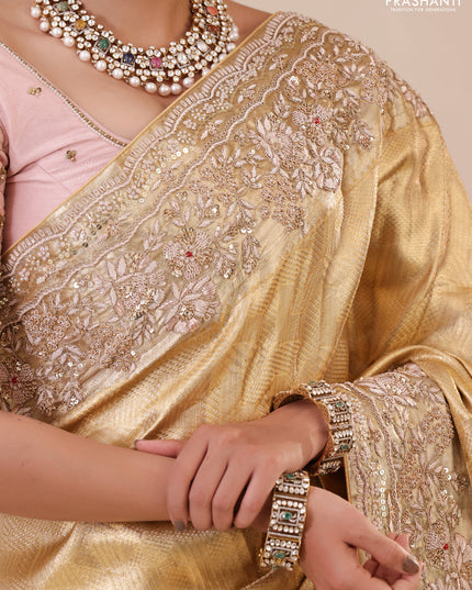 Golden Pure Tissue kanchipuram silk saree with embroidery border