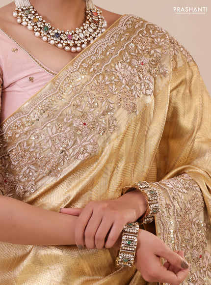 Golden Pure Tissue kanchipuram silk saree with embroidery border