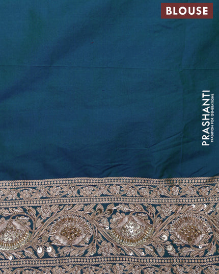 Teal Blue Banarasi Uppada silk saree with allover zari weaves & embroidery border