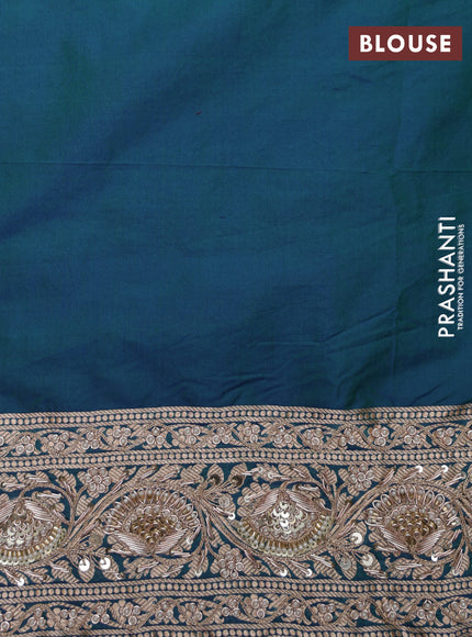 Teal Blue Banarasi Uppada silk saree with allover zari weaves & embroidery border