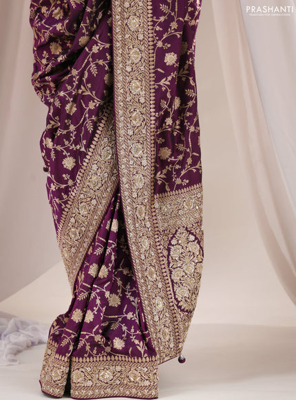 Purple Banarasi Uppada silk saree with allover zari weaves & embroidery border