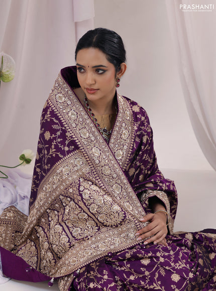 Purple Banarasi Uppada silk saree with allover zari weaves & embroidery border