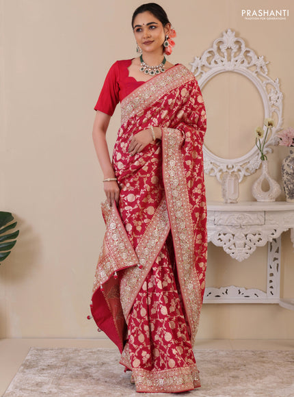 Pink Banarasi Uppada silk saree with allover zari weaves & embroidery border