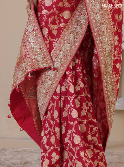 Pink Banarasi Uppada silk saree with allover zari weaves & embroidery border