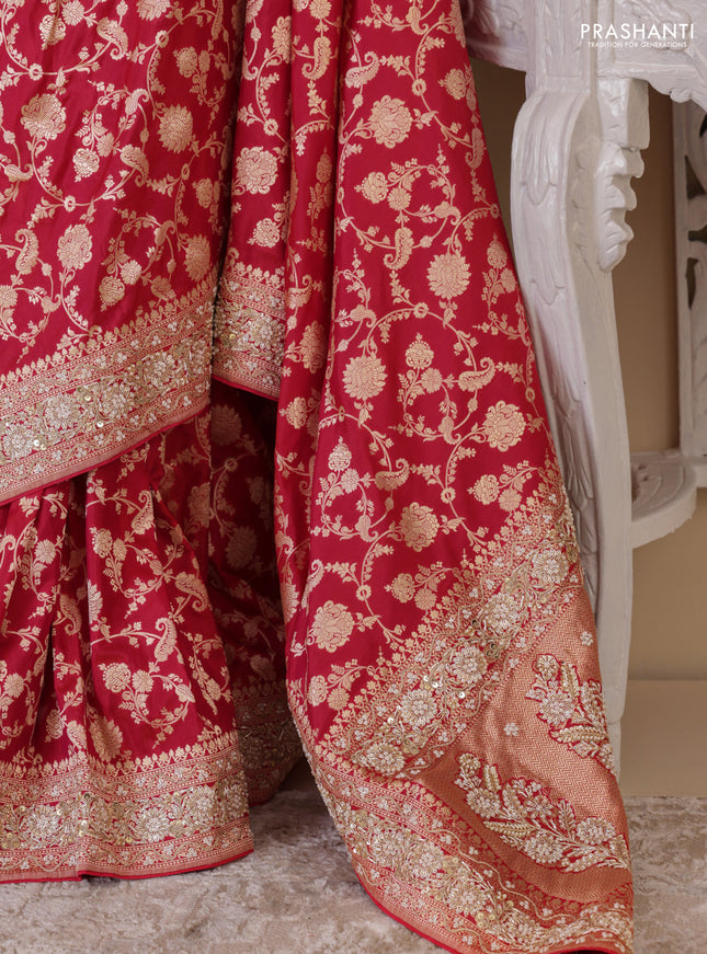 Pink Banarasi Uppada silk saree with allover zari weaves & embroidery border