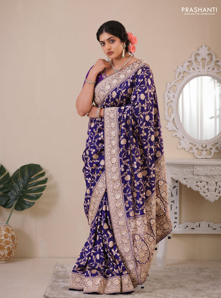 Violet Banarasi Uppada silk saree with allover zari weaves & embroidery border