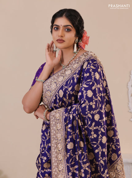 Violet Banarasi Uppada silk saree with allover zari weaves & embroidery border