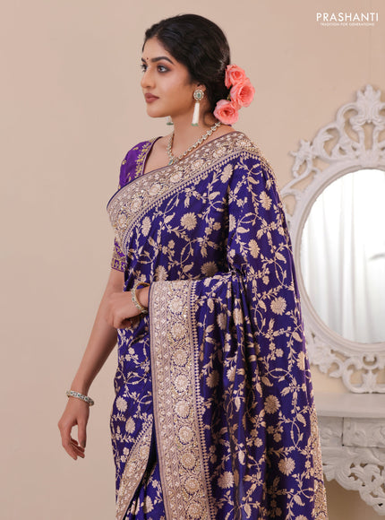 Violet Banarasi Uppada silk saree with allover zari weaves & embroidery border