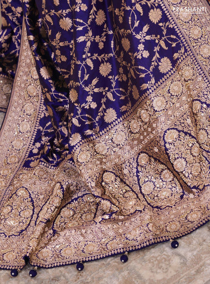 Violet Banarasi Uppada silk saree with allover zari weaves & embroidery border