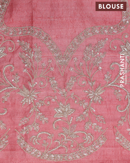 Pastel Green-Peach Pink Banarasi Uppada silk saree with allover zari weaves & embroidery border