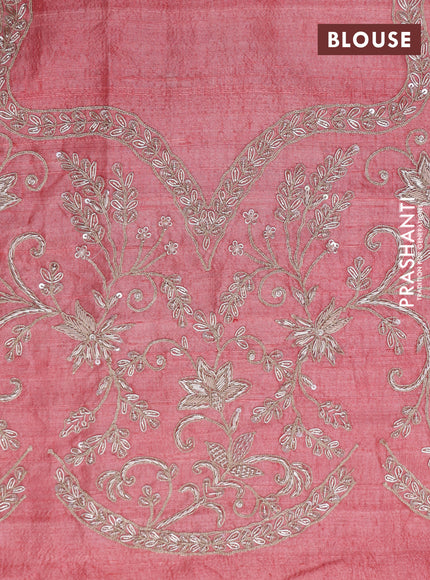 Pastel Green-Peach Pink Banarasi Uppada silk saree with allover zari weaves & embroidery border