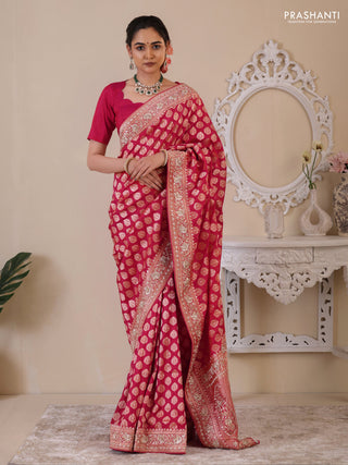 Pink Banarasi Uppada silk saree with allover zari woven buttas & embroidery border