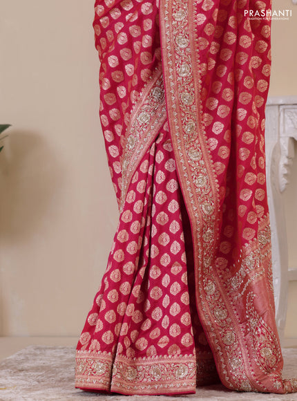 Pink Banarasi Uppada silk saree with allover zari woven buttas & embroidery border
