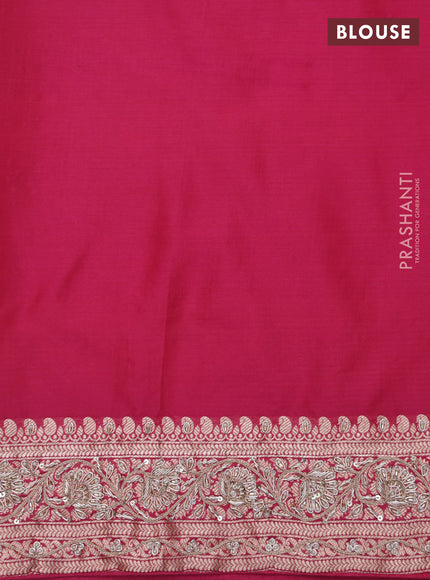 Pink Banarasi Uppada silk saree with allover zari woven buttas & embroidery border
