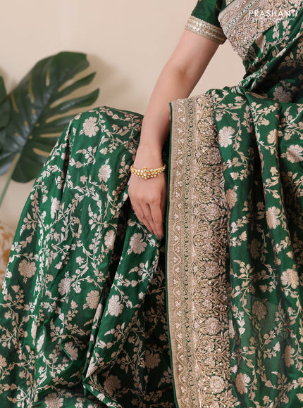 Green Banarasi Uppada silk saree with allover zari weaves & embroidery border