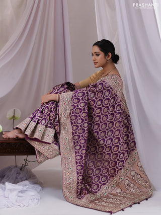 Purple Banarasi Uppada silk saree with allover zari weaves & embroidery border