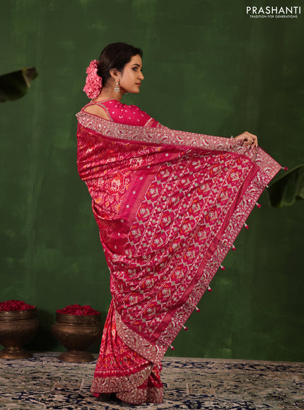 Pink Pochampally silk saree with allover ikat weaves and Embroidered border