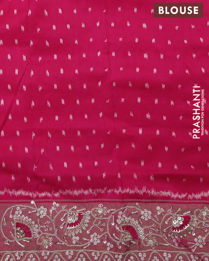 Pink Pochampally silk saree with allover ikat weaves and Embroidered border