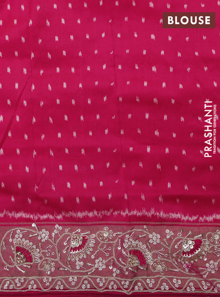 Pink Pochampally silk saree with allover ikat weaves and Embroidered border