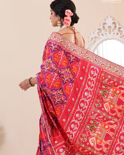 Pink Pochampally silk saree with allover ikat weaves and Embroidered border